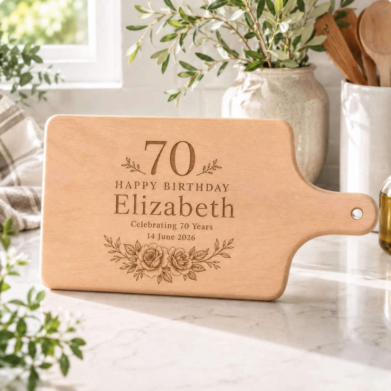 Birthday Elizabeth cutting board engraving design
