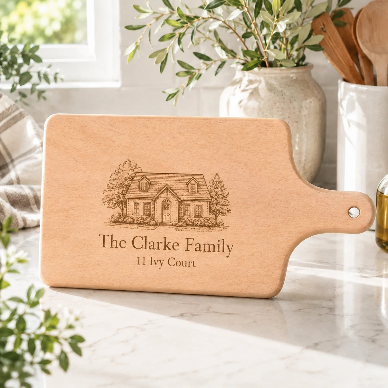 Clarke Family home cutting board engraving design