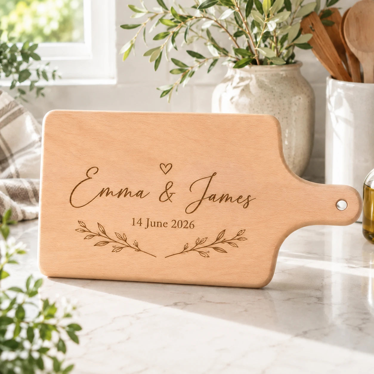 Emma and James cutting board engraving design