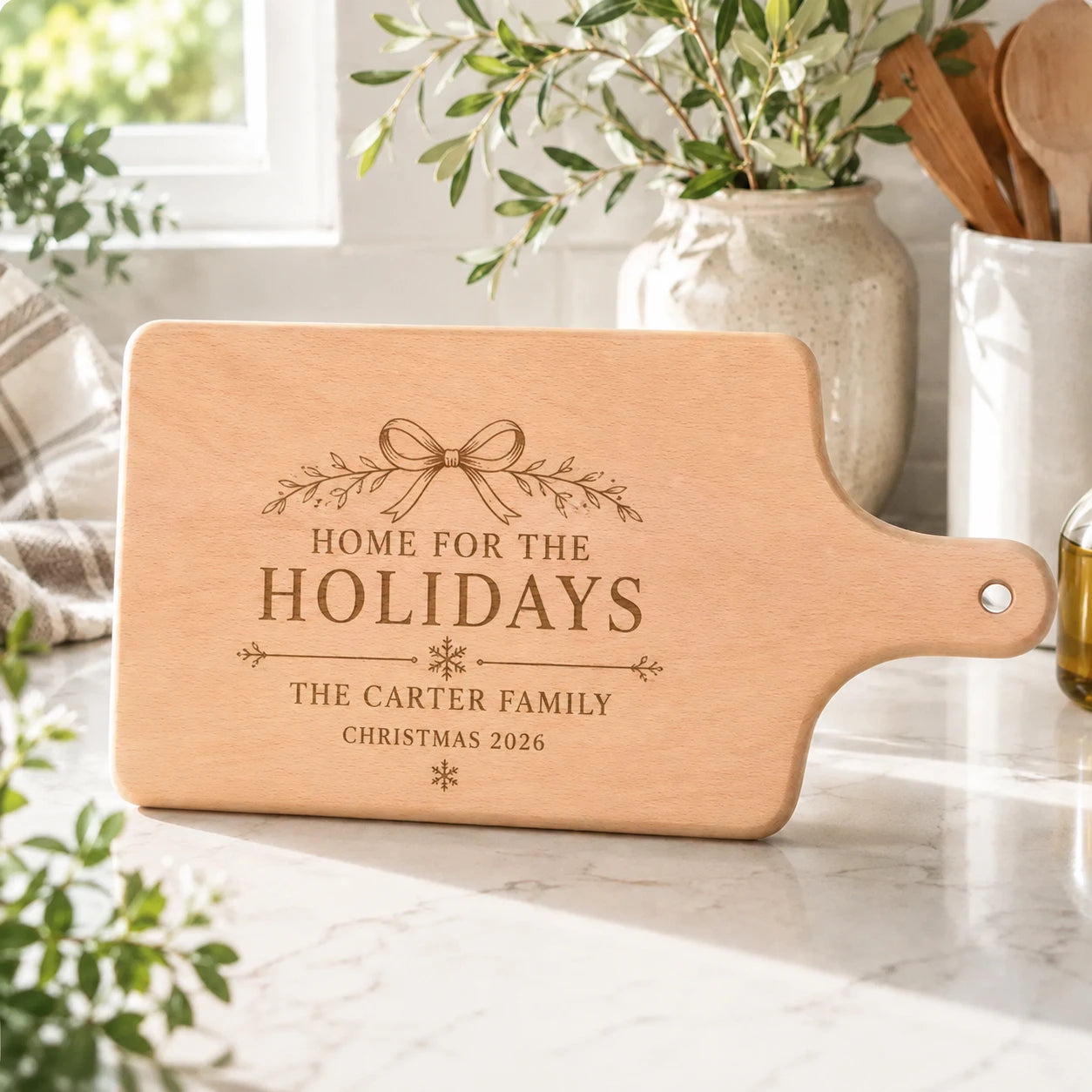 Home for the Holidays cutting board engraving design