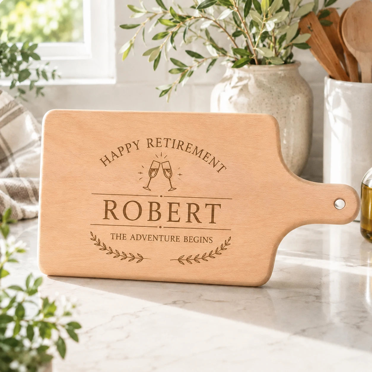 Retirement Robert cutting board engraving design