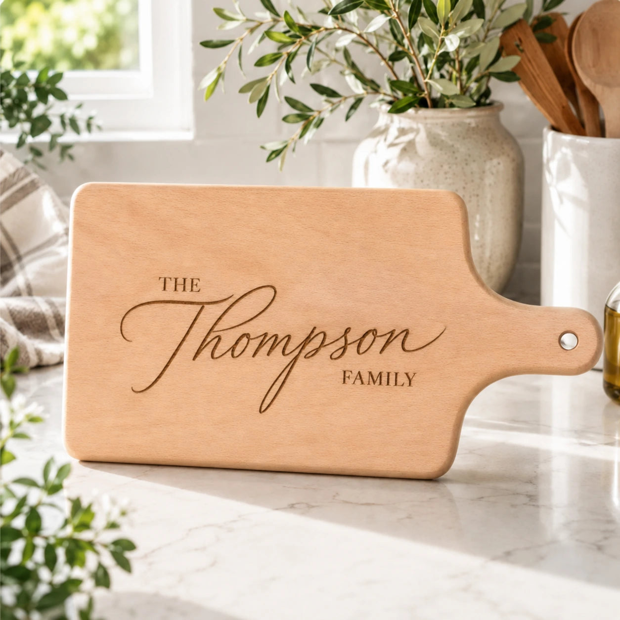 Thompson Family cutting board engraving design