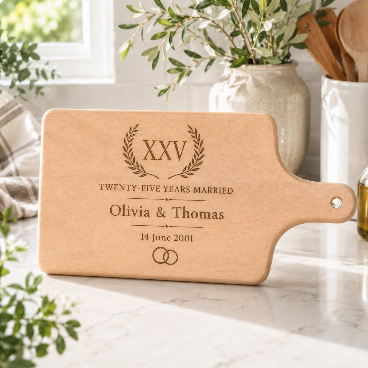 XXV anniversary cutting board engraving design